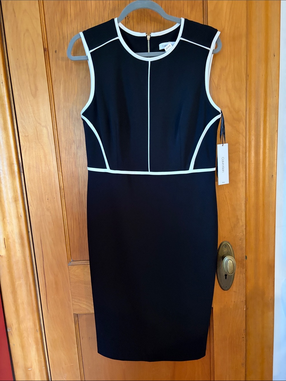 Calvin Klein Black Sheath Dress with White Trim